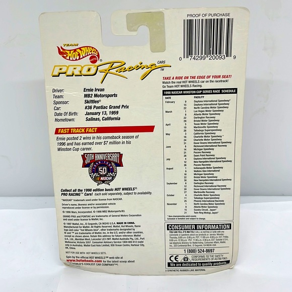 Mattel Hot Wheels Pro Racing 1998 Preview Edition #36 Die Cast Car - Picture 2 of 2